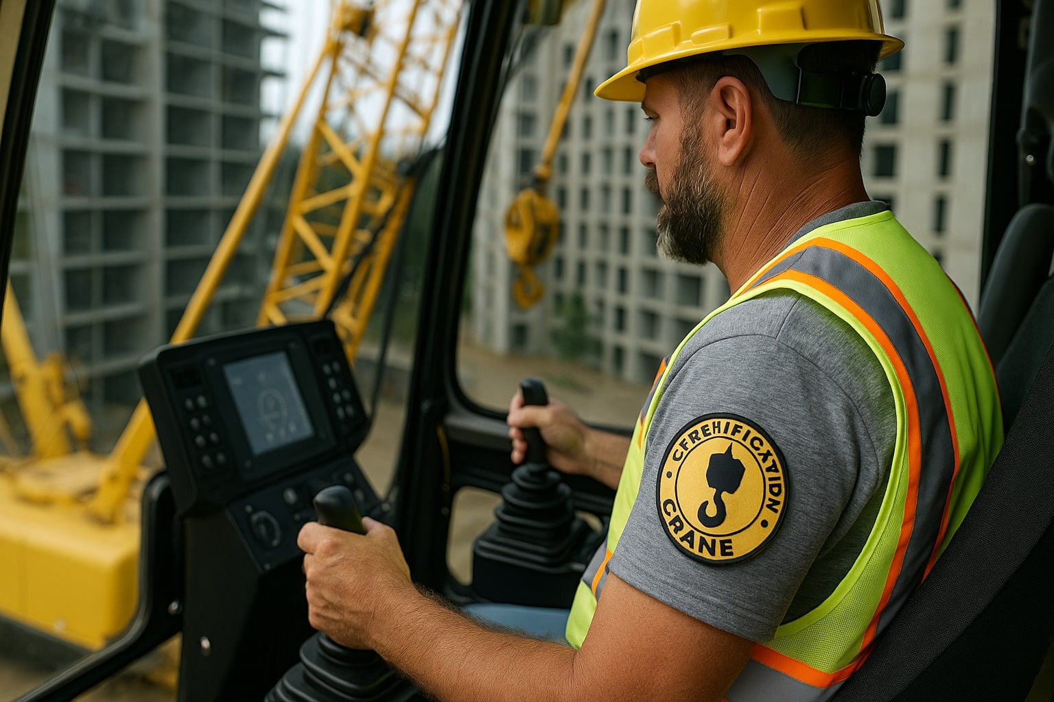 Image of a crane operator in the cab of a crane | Crane Safe LLC
