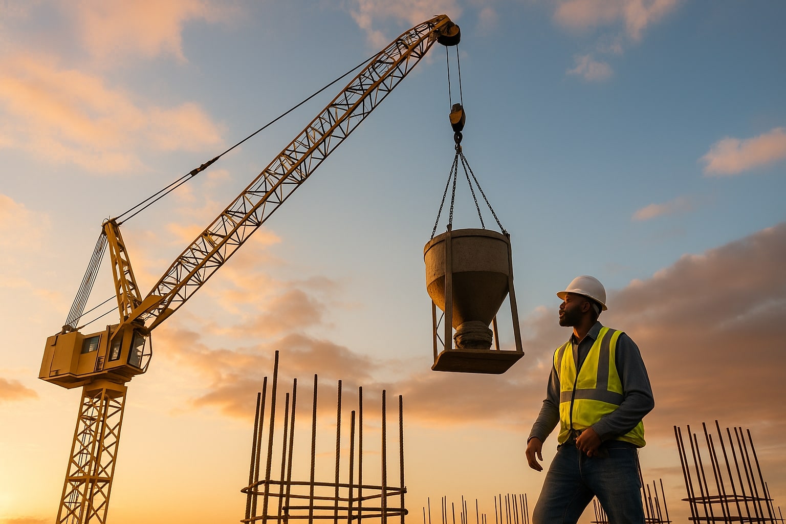 Image of a guide person directing a crane holding large equipment | LLC