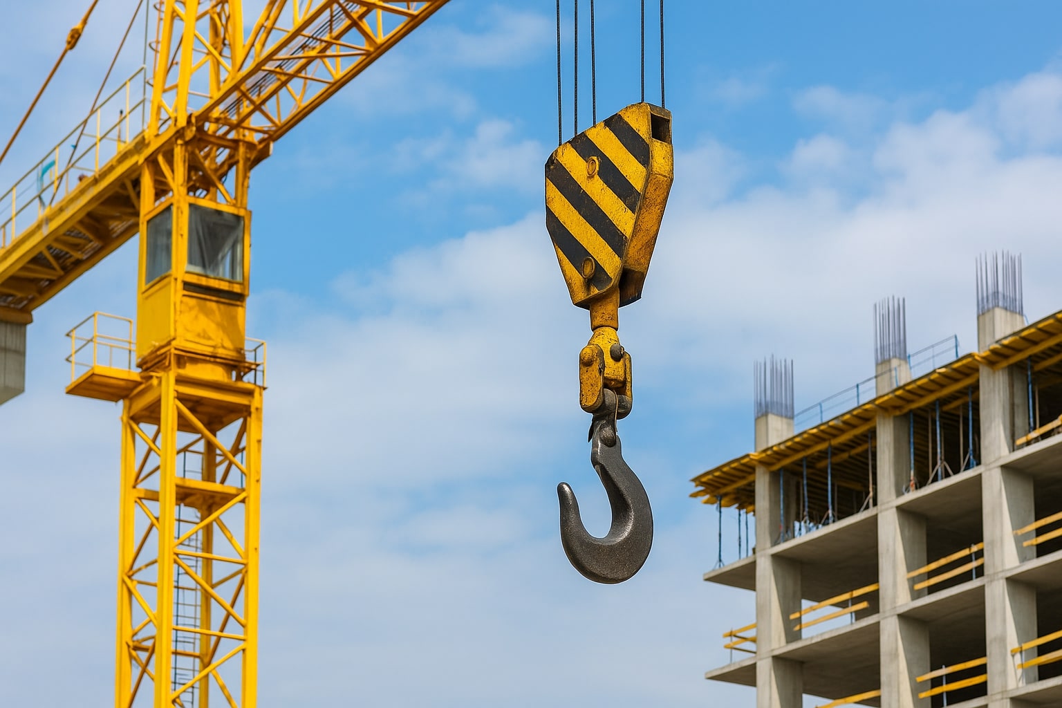 Image of a crane the crane boom and an unfinished building | Crane Safe LLC