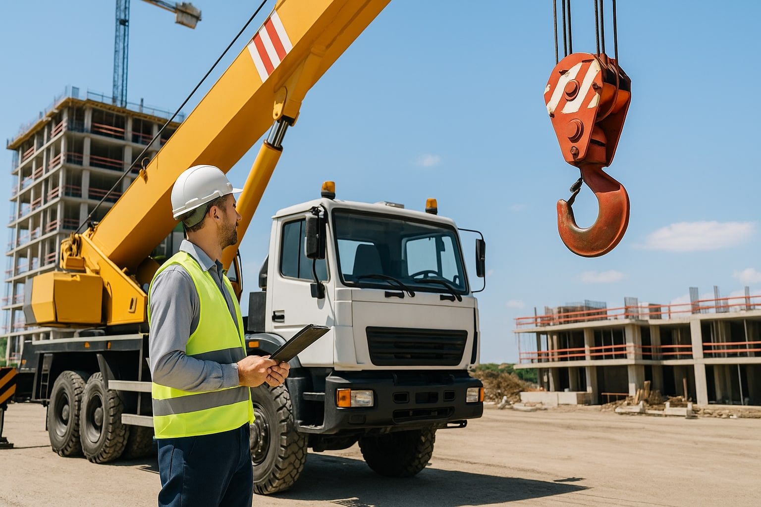 Image of an inspector wearing a white hardhat and yellow